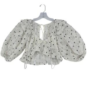 For Love & Lemons Lace Polka Dot Ruffle‎ Tie Crop Top NWT